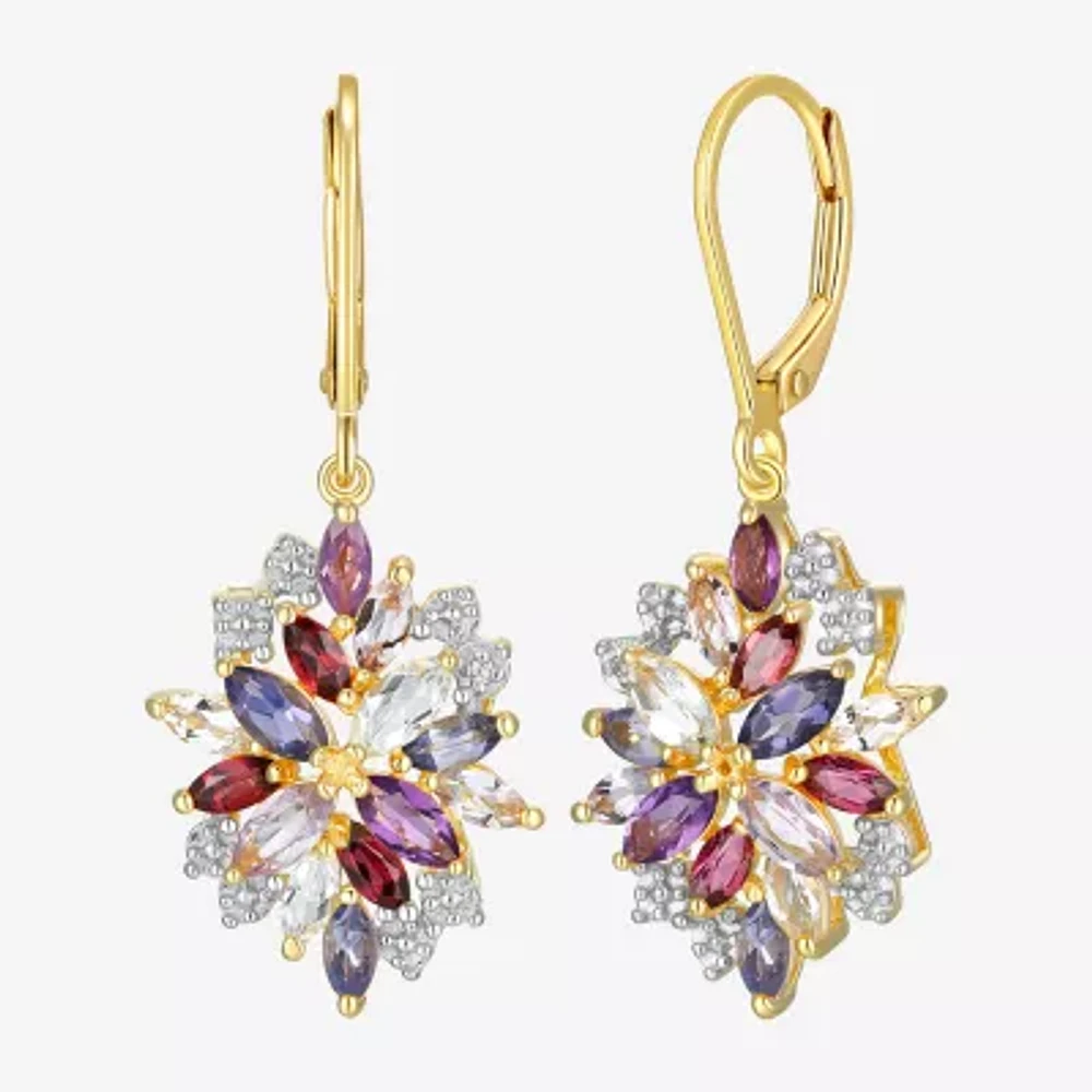 Genuine Purple Amethyst 18K Gold Over Silver Drop Earrings