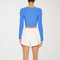 Forever 21 Womens V Neck Long Sleeve Active Crop Top Juniors