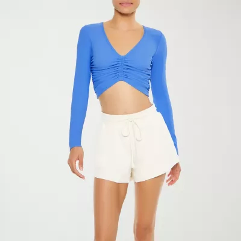 Forever 21 Womens V Neck Long Sleeve Active Crop Top Juniors