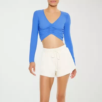 Forever 21 Womens V Neck Long Sleeve Active Crop Top Juniors