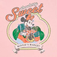 Juniors Minnie Mouse Strawberry Market Boyfriend Tee Womens Crew Neck Short Sleeve Graphic T-Shirt