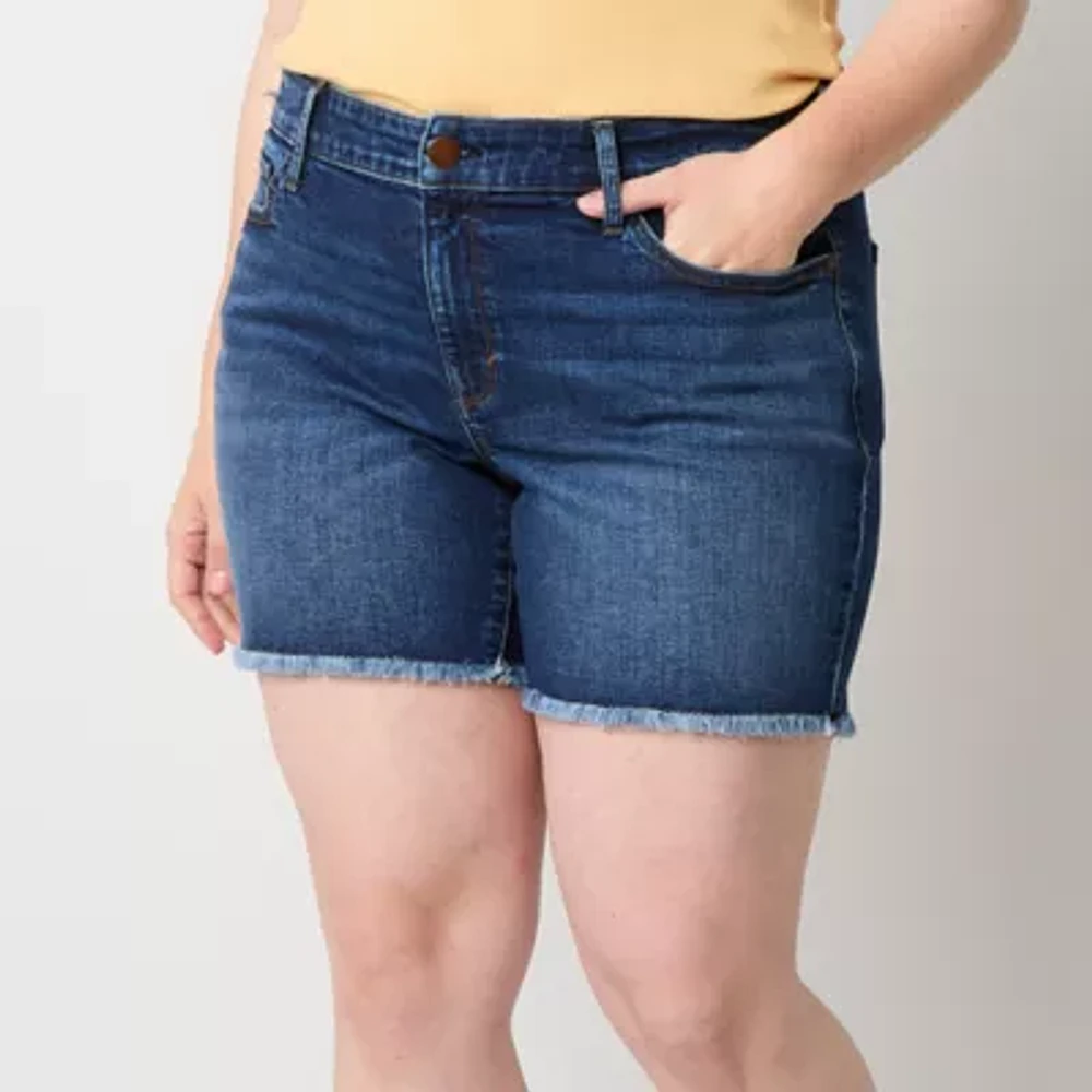 a.n.a Womens Mid Rise Denim Short-Plus