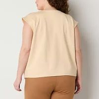 Worthington Plus Womens Keyhole Neck Blouse