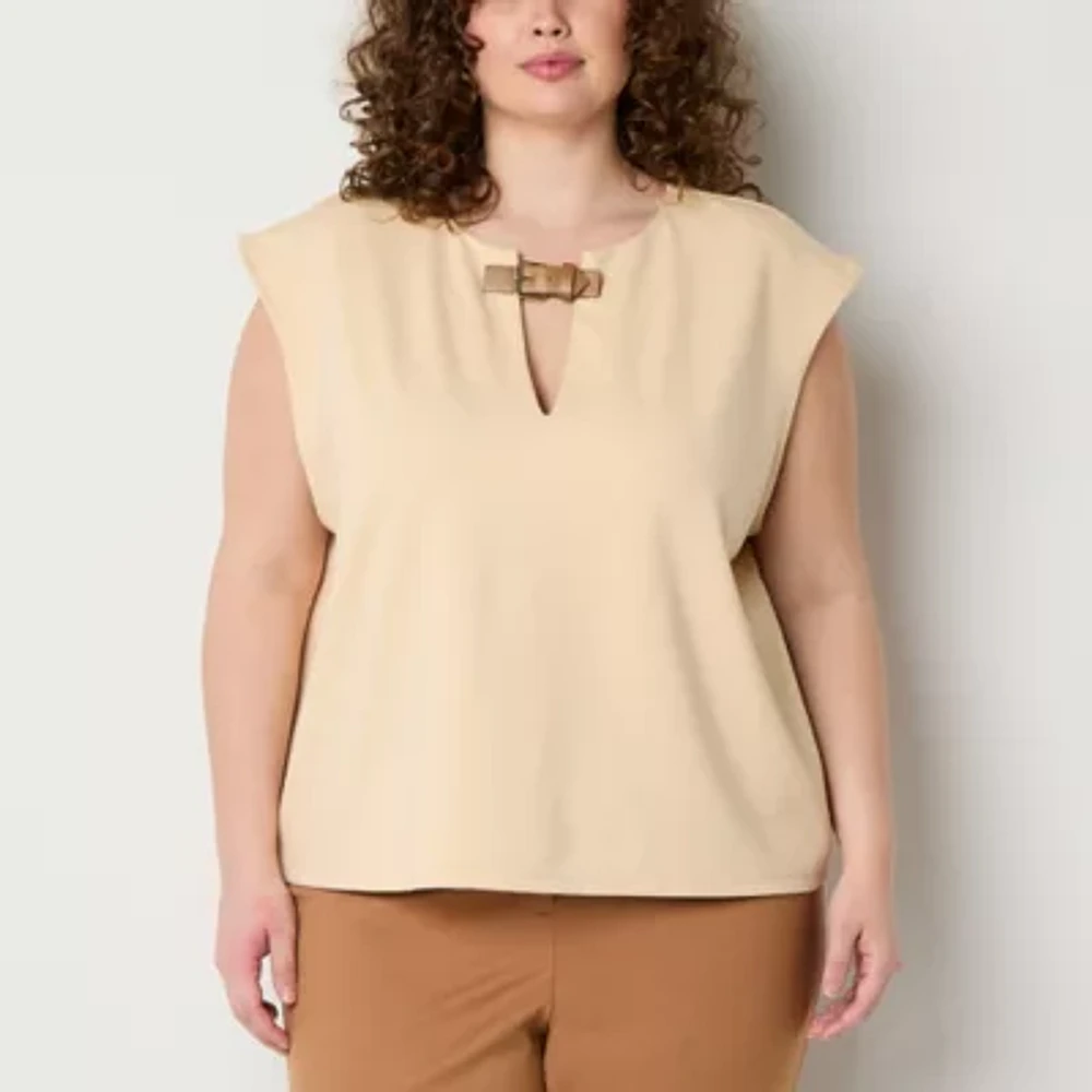 Worthington Plus Womens Keyhole Neck Blouse