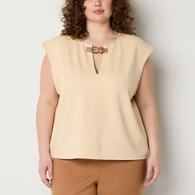 Worthington Plus Womens Keyhole Neck Blouse