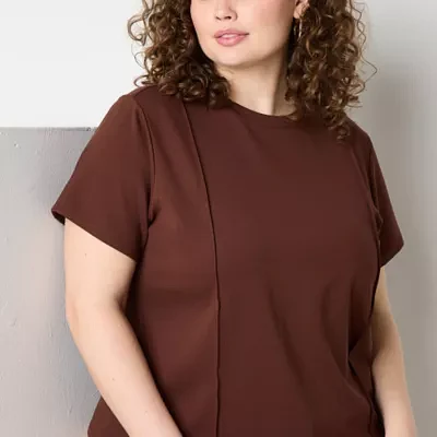 Worthington Womens Plus Crew Neck Short Sleeve T-Shirt