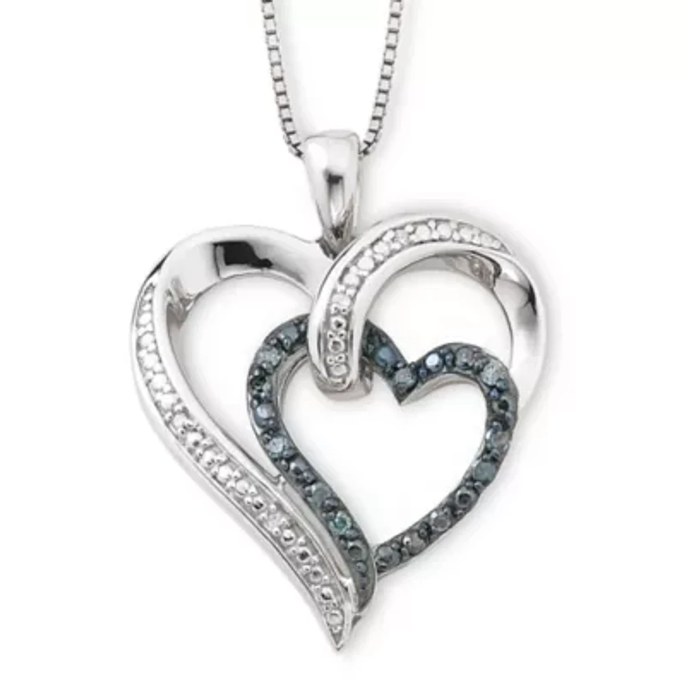 1/10 CT.T.W. Color-Enhanced Blue Diamond Heart Pendant Necklace