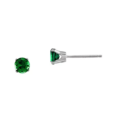 4mm Round Genuine Emerald 14K Gold Earrings