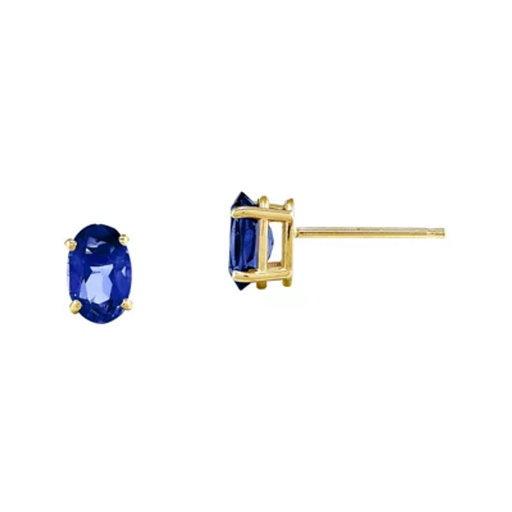 Genuine Blue Sapphire 14K Yellow Gold Stud Earrings