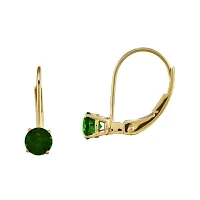 Genuine Emerald 14K Yellow Gold Leverback Earrings