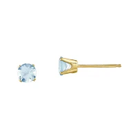 4mm Round Genuine Aquamarine 14K Yellow Gold Stud Earrings