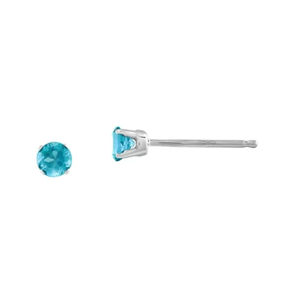 3mm Round Genuine Swiss Blue Topaz 14K White Gold Stud Earrings