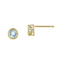 Genuine Aquamarine 14K Yellow Gold Stud Earrings