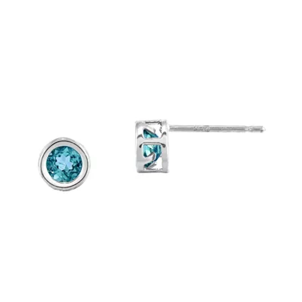 Genuine Swiss Blue Topaz 14K White Gold Stud Earrings