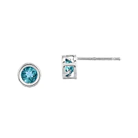 Genuine Swiss Blue Topaz 14K White Gold Stud Earrings