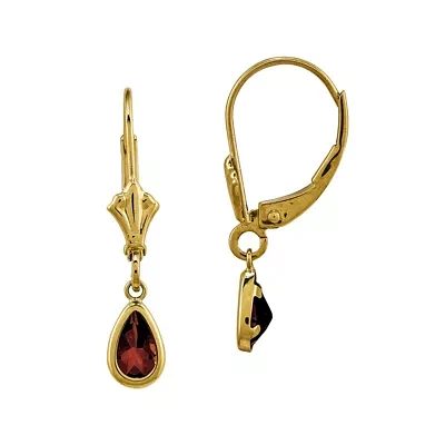 Genuine Red Garnet 14K Yellow Gold Drop Earrings