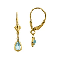 Genuine Aquamarine 14K Yellow Gold Pear Drop Earrings