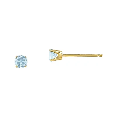 3mm Round Genuine Aquamarine 14K Yellow Gold Stud Earrings