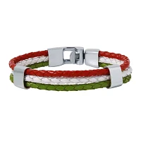 Mens Tri-Color Leather Stainless Steel Bracelet