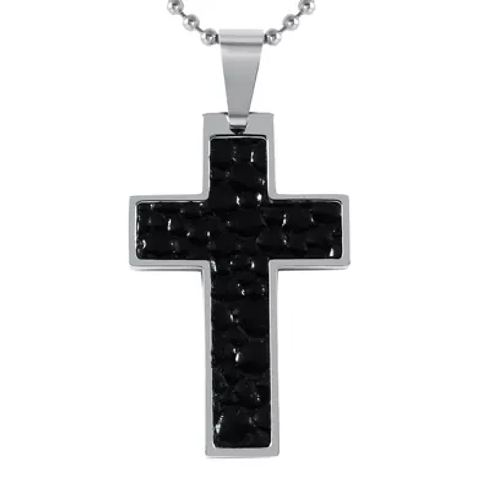 Mens Leather Stainless Steel Cross Pendant