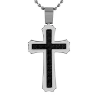 Mens Carbon Fiber Stainless Steel Cross Pendant