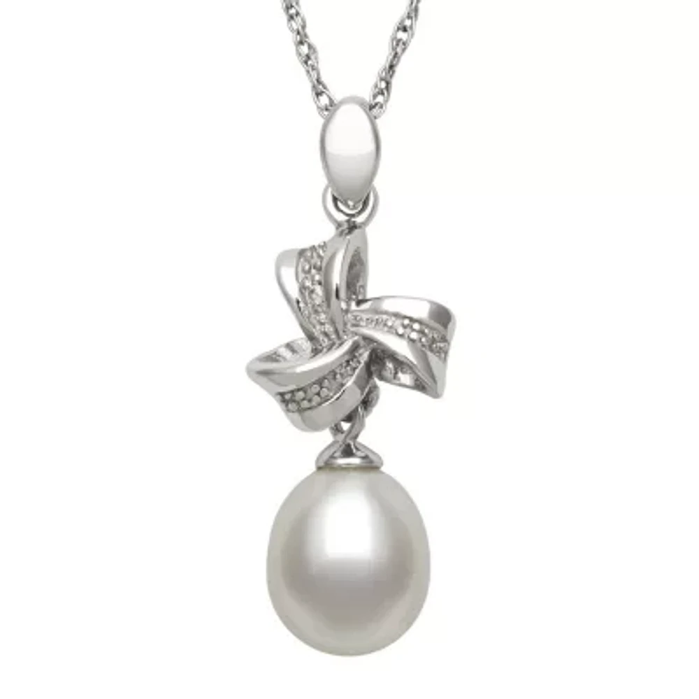 Sterling Silver Cultured Freshwater Pearl and Diamond-Accent Pendant Necklace