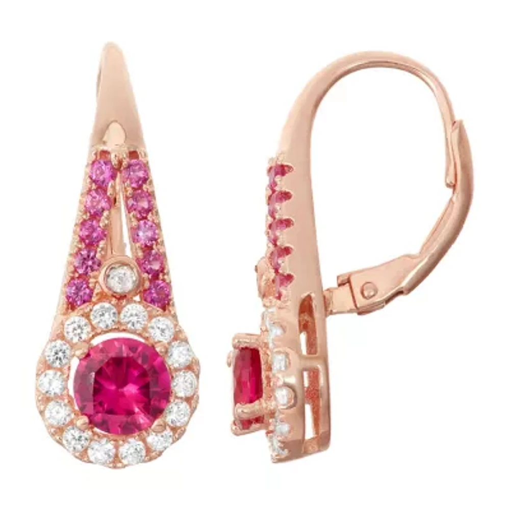 Lab-Created Ruby & White Sapphire Diamond Accent 14K Rose Gold Over Silver Leverback Earrings