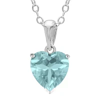 Heart-Shaped Simulated Aquamarine Sterling Silver Pendant Necklace