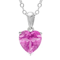 Heart-Shaped Lab-Created Pink Sapphire Sterling Silver Pendant Necklace