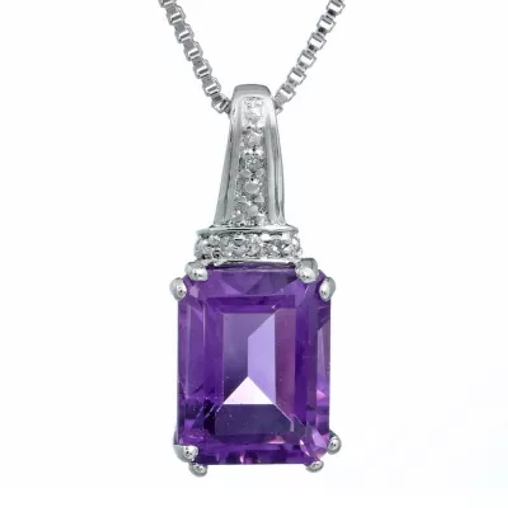 Genuine Amethyst and Diamond-Accent 10K White Gold Pendant Necklace