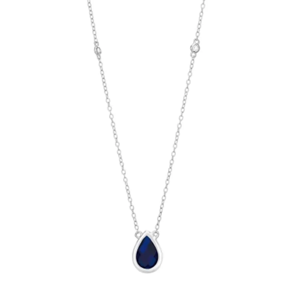 Womens Lab Created Blue Sapphire Sterling Silver Pendant Necklaces