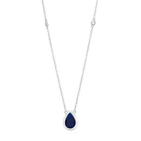 Womens Lab Created Sapphire Sterling Silver Pendant Necklace