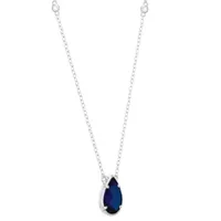 Womens Lab Created Sapphire Sterling Silver Pendant Necklace