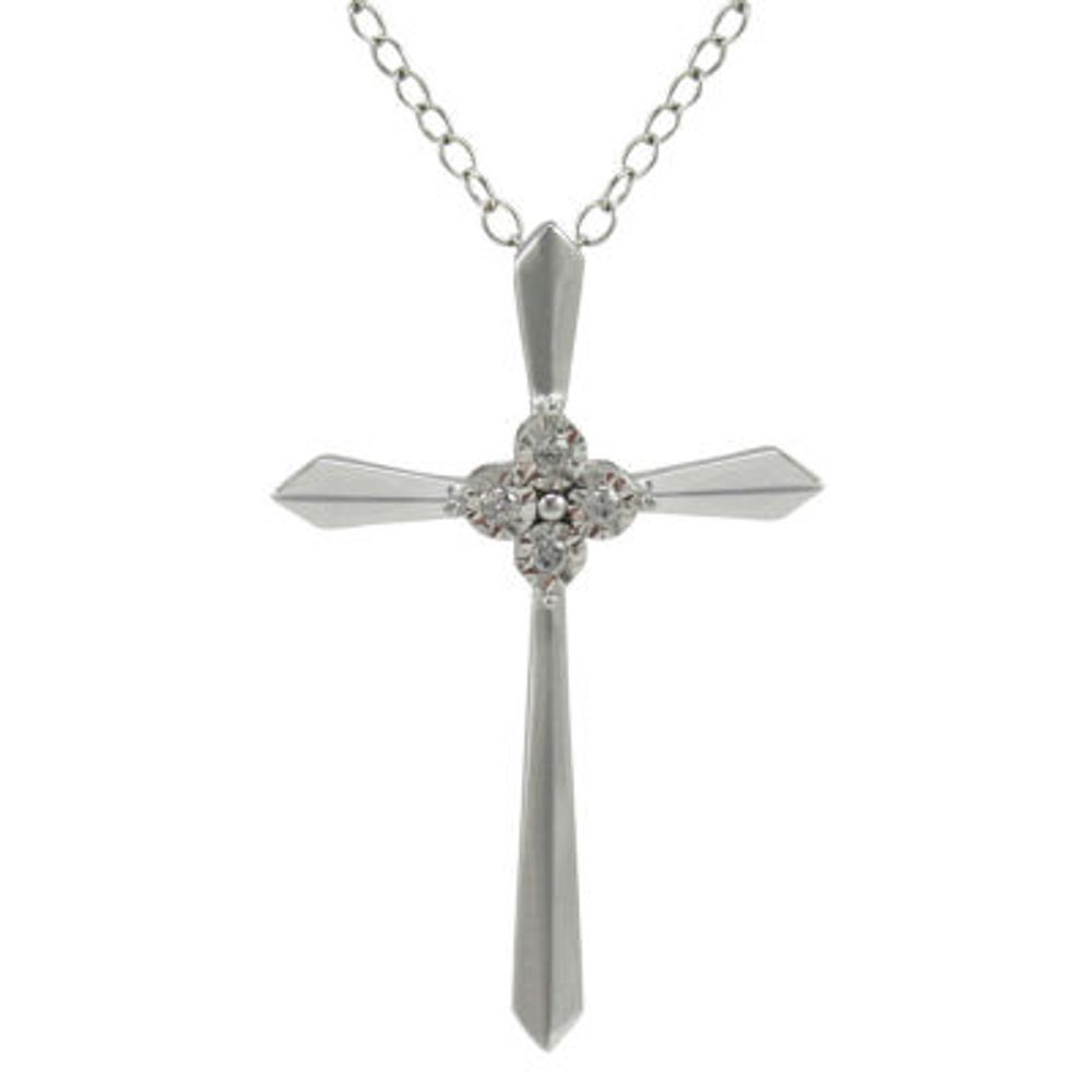 Diamond-Accent Cross Pendant Necklace 10K White Gold