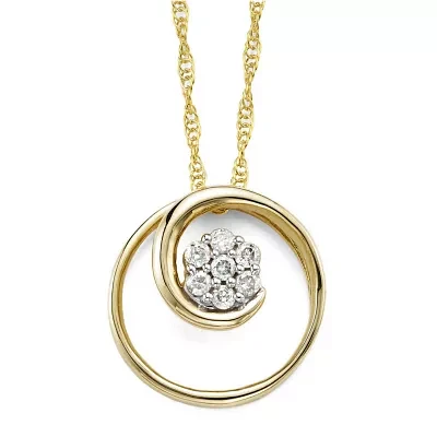 Diamond Blossom 1/6 CT.T.W. Natural Diamond 10K Yellow Gold Swirl Pendant Necklace