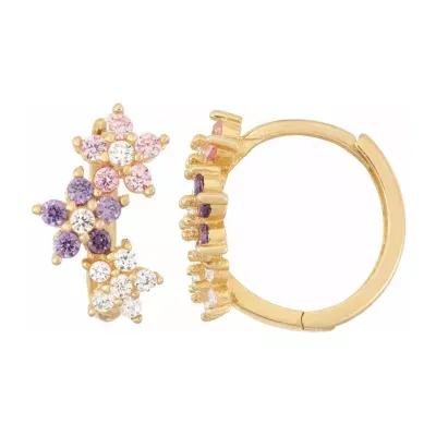 Multi Color Cubic Zirconia 14K Gold Over Silver 12.8mm Flower Hoop Earrings
