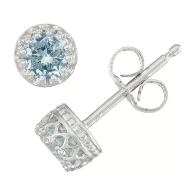 Children's Sterling Silver Lab Created Aquamarine 4mm Stud Earrings