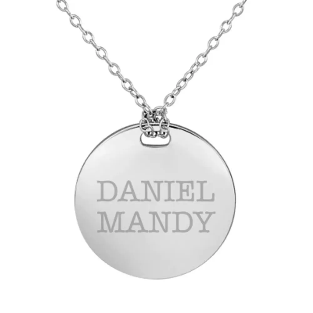 Personalized Sterling Silver 19mm Round Couple's Name Pendant Necklace