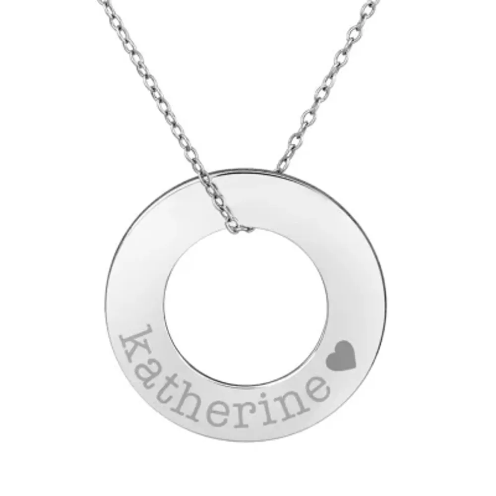 Personalized Sterling Silver 26mm Circle Name Pendant Necklace