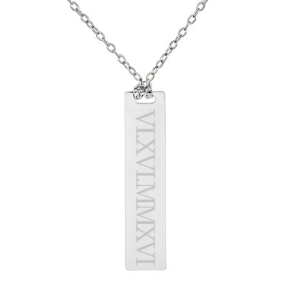 Personalized Sterling Silver Roman Numeral Date Bar Necklace