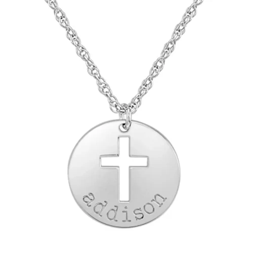 Personalized Womens Sterling Silver Cross Name Pendant Necklace