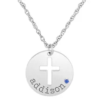 Birthstone Name Womens Simulated Multi Color Cubic Zirconia 10K White Gold Cross Pendant Necklace