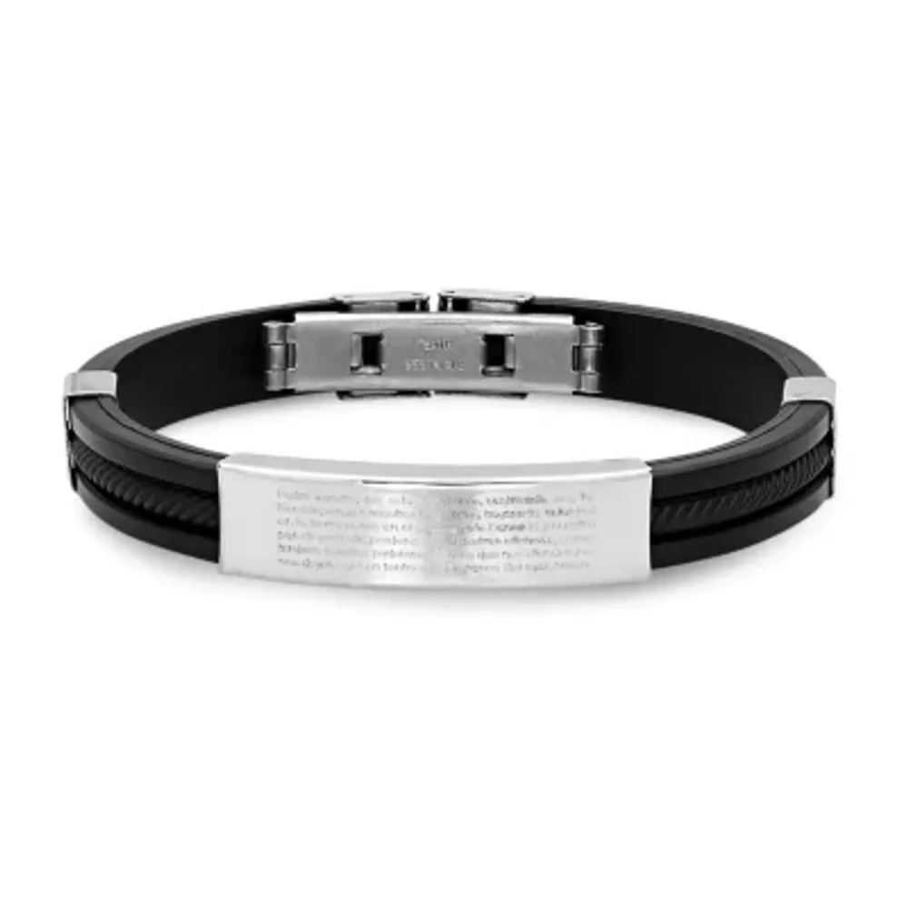 Mens Stainless Steel Lords Prayer in Spanish Id Bracelet