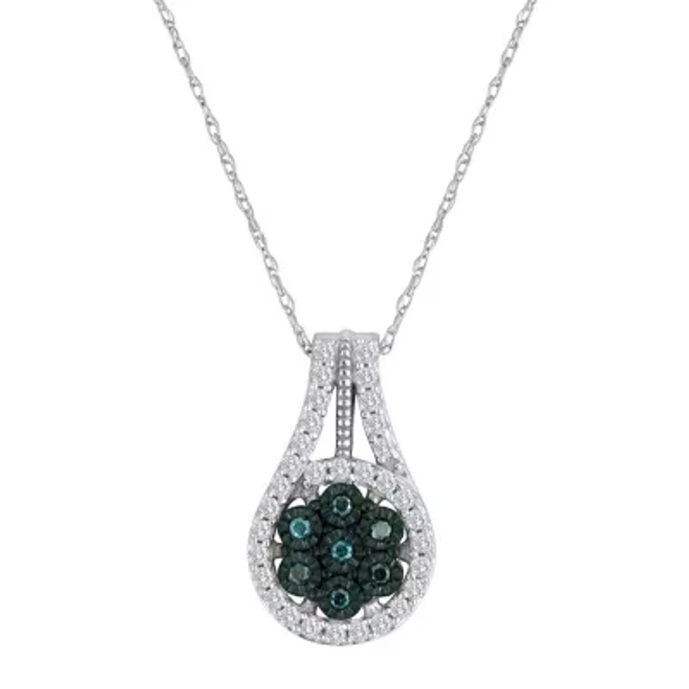 Diamond Blossom 1/3 CT.T.W. Color-Enhanced Blue Diamond Pendant Necklace