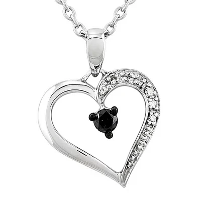 1/8 CT.T.W. Natural White and Color-Enhanced Black Diamond Heart Pendant Necklace