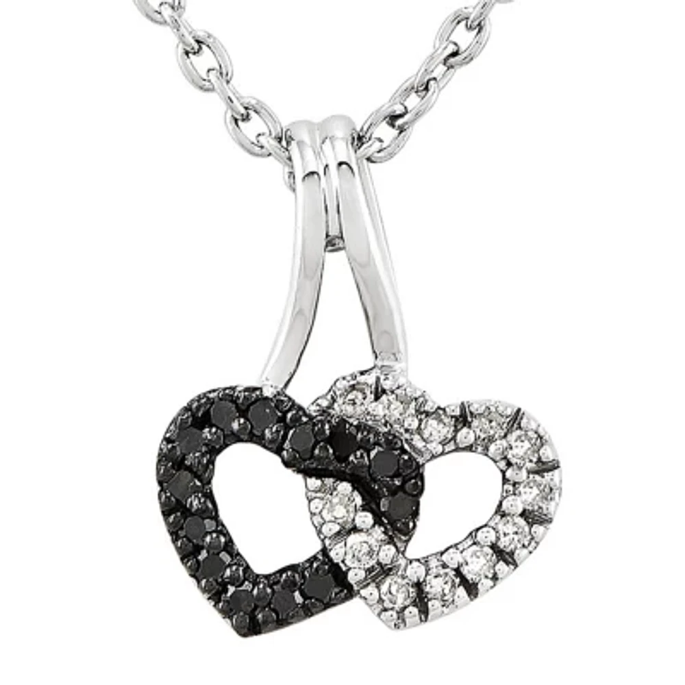 1/8 CT.T.W. Natural White and Color-Enhanced Black Diamond Sterling Double Heart Pendant Necklace