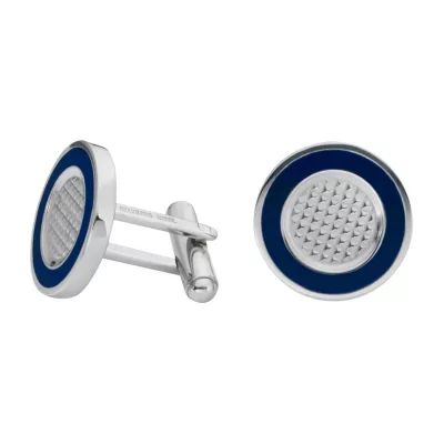 Round Stainless Steel Cuff Links with Enamel Border