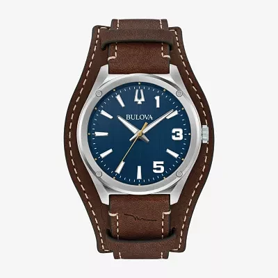 Bulova Mens Brown Leather Strap Watch 96a313