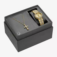 Bulova Womens Crystal Accent Gold Tone Stainless Steel 2-pc. Watch Boxed Set 98x133