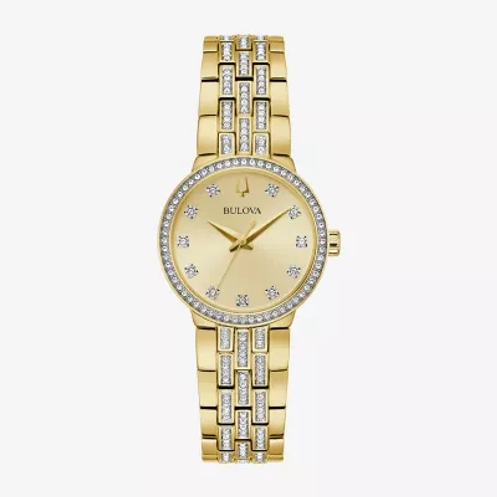 Bulova Womens Crystal Accent Gold Tone Stainless Steel 2-pc. Watch Boxed Set 98x133